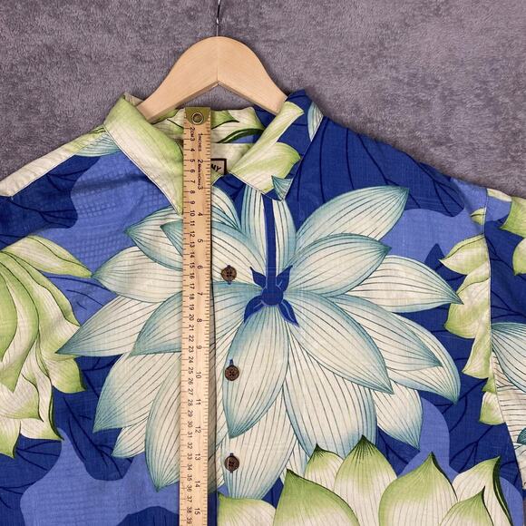 Tommy Bahama Hawaiian Shirt Men L Green Blue Floral 100% Silk Resort Vacation - Picture 15 of 16